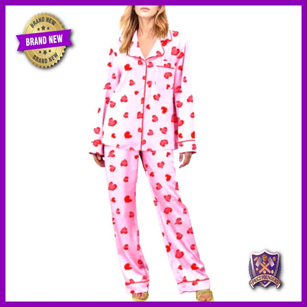 Large Satin Pajama Set Long Sleeve Button Down Sleepwear Soft Comfy